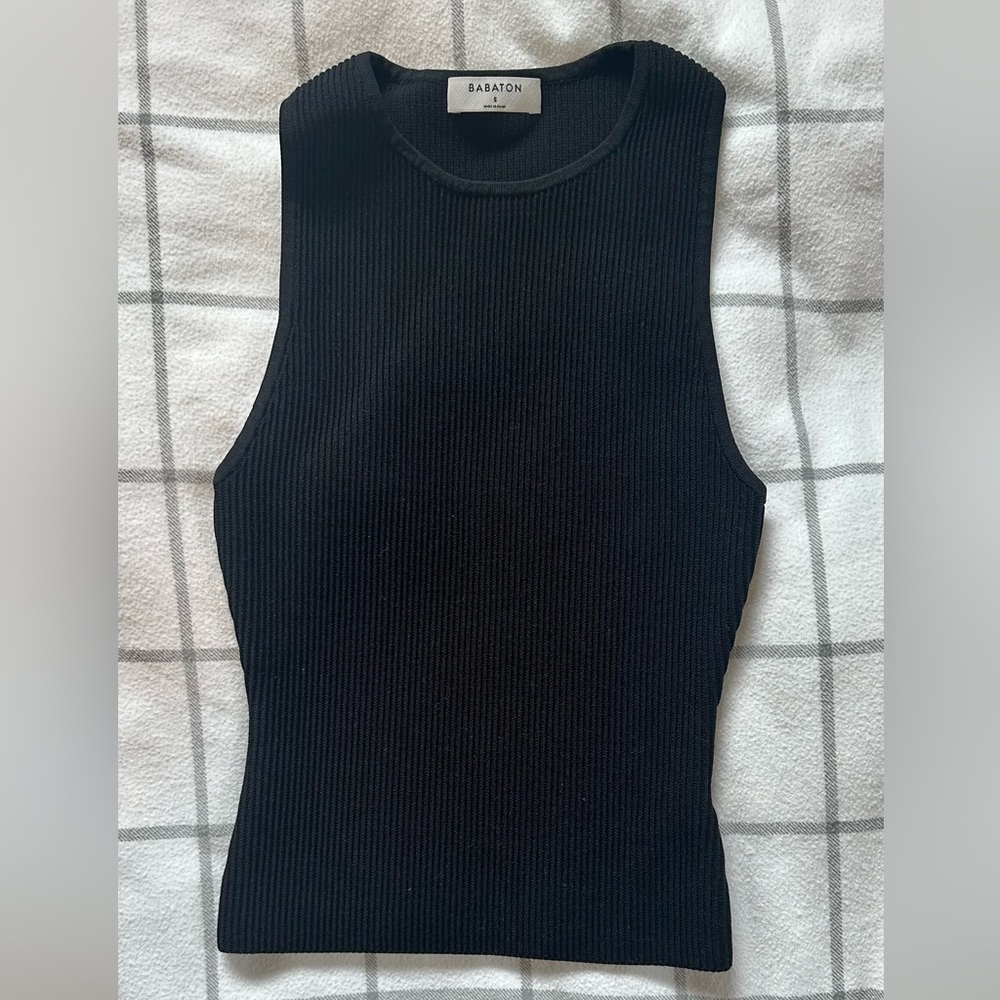 Aritzia Babaton Black Sculpt Knit Racer Tank Top (Small)